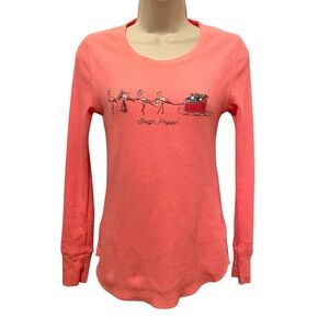 Old Navy Flamingo Reindeer Christmas Print Waffle Knit Long Sleeve Shirt Size S